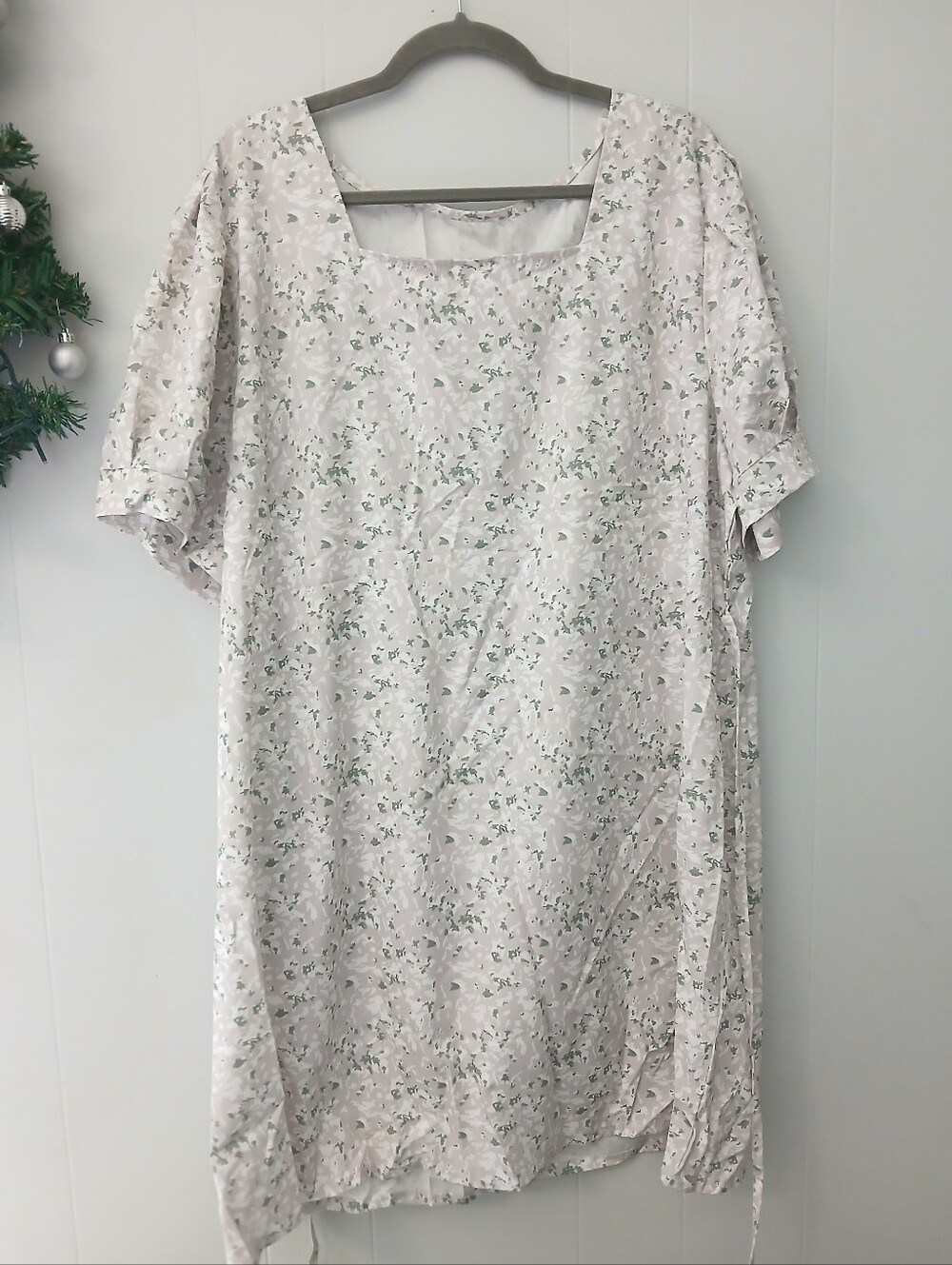 SHEIN Pale Pink Mini Dress with Green Floral Print